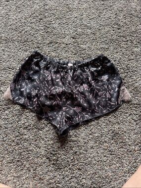 Victoria's Secret Black Satin Floral Sleep Shorts with Pink Print